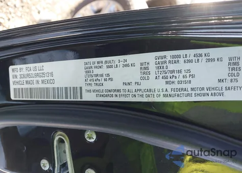 2024 Ram 2500 Big Horn 4X4 6'4 Box z USA, uszkodzony, nr VIN 3C6UR5DJ9RG251316